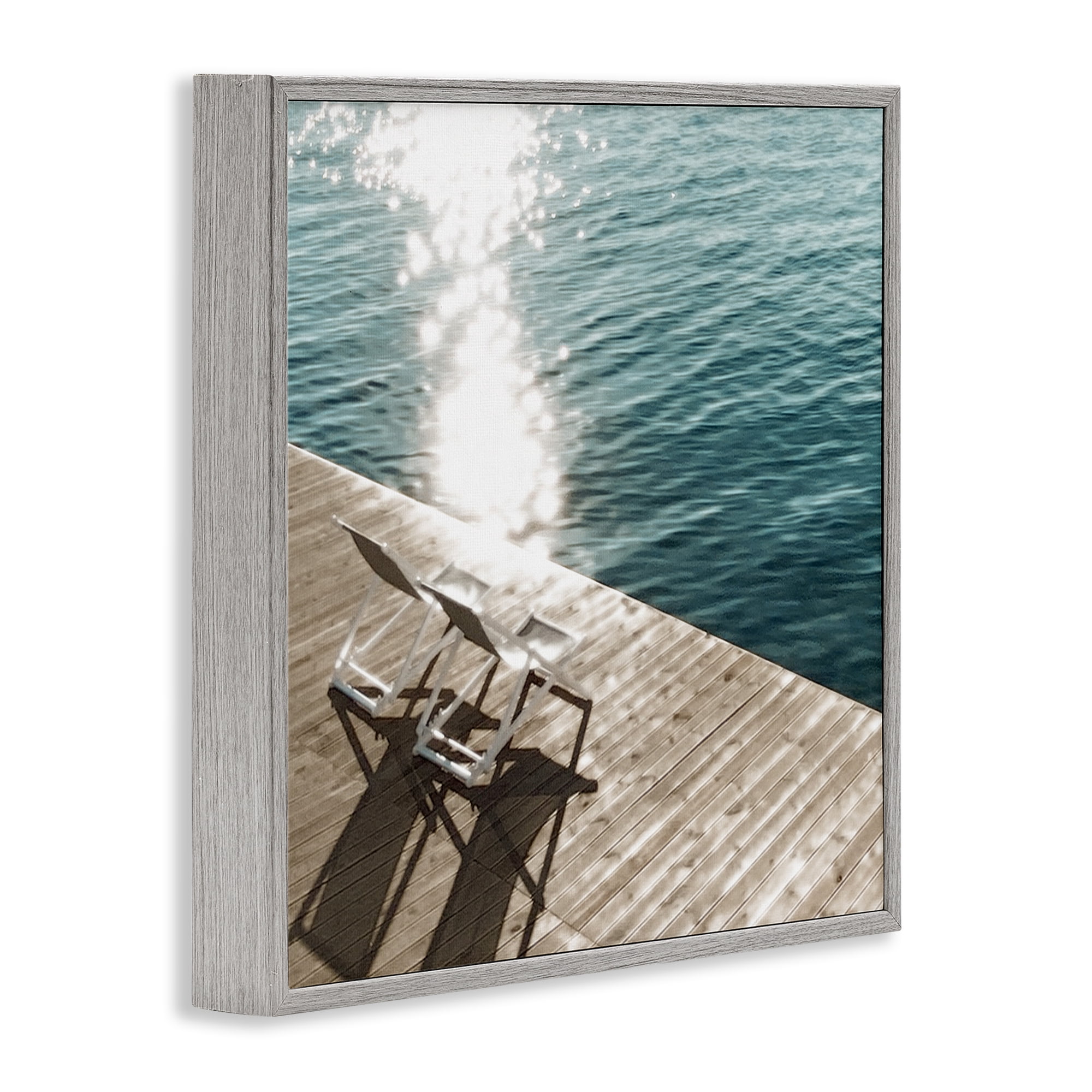 Stupell Industries Deck Chair Shadows Landscape Painting Gray Framed Art Print Wall Art, 12 x 12