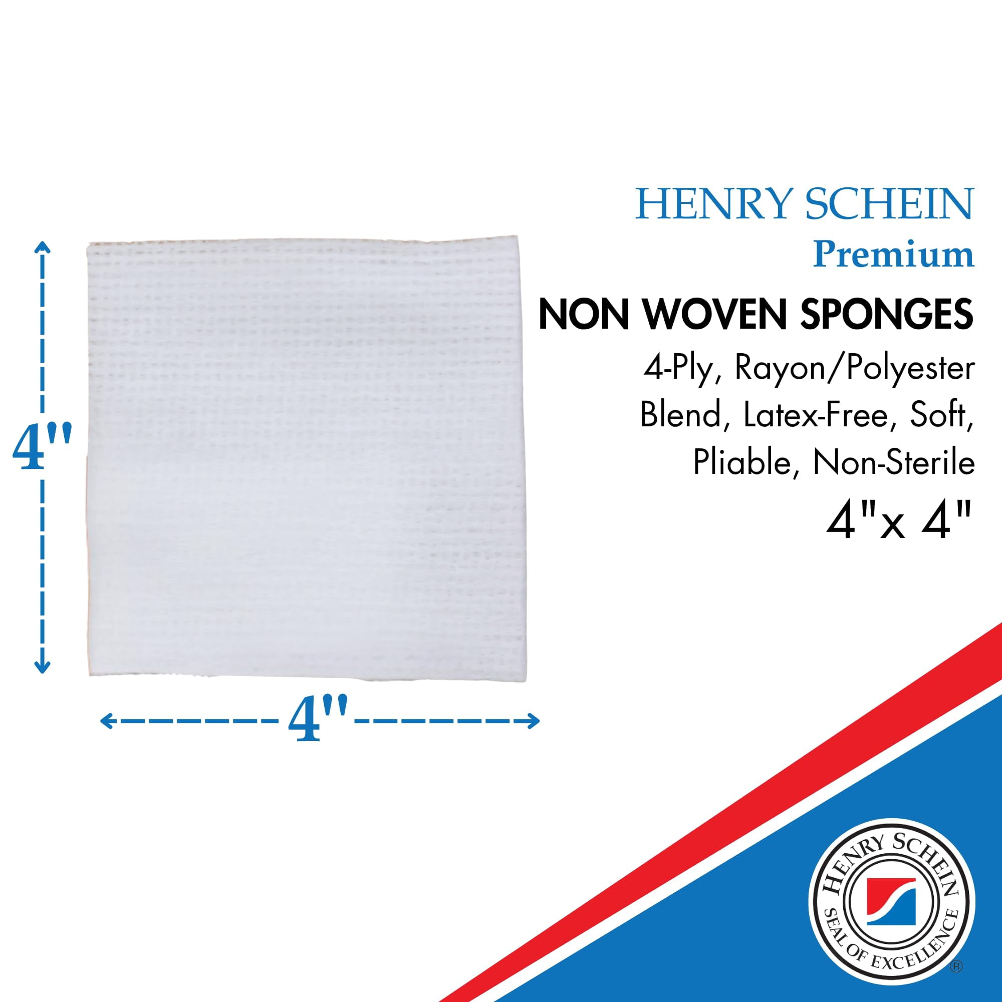 Henry Schein Premium Gauze, Rayon/Polyester Blend Non-Woven Sponges, 4 in x 4 in 4 Ply Non-Sterile, 4-Ply, 200/Pack - 10 Packs - Total 2000 counts