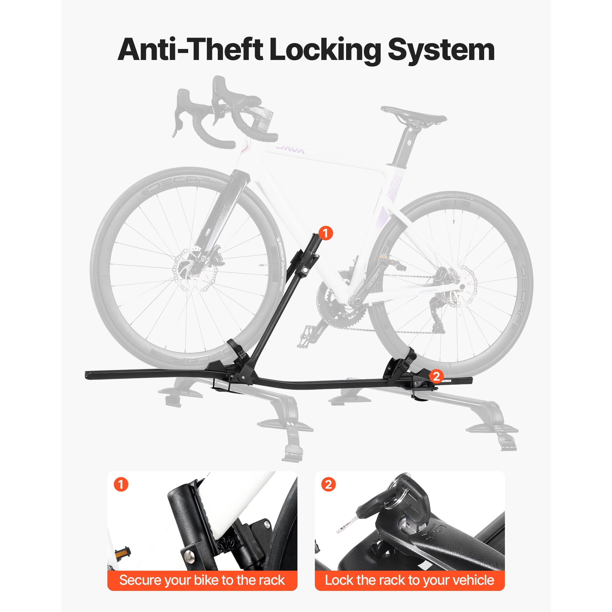 KFFKFF Roof Bike Rack, 33 lbs Load Capacity, Aluminum Upright Bicycle Carrier with Locking System for Standard Crossbars, Rooftop Bike Holder for Cars and SUVs, Black