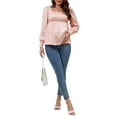 thumbnail image 2 of INSPIRE CHIC Women Smocked Maternity Tops Square Neck Long Sleeve Shirts Basic Pregnancy Blouses M Pink, 2 of 5