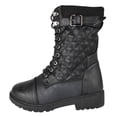 thumbnail image 2 of Forever Women Mid-Calf Combat Army Style Quilted Boots Knitted Stitching Lace Up Lug Sole RAMONA-08 Black 8.5, 2 of 3