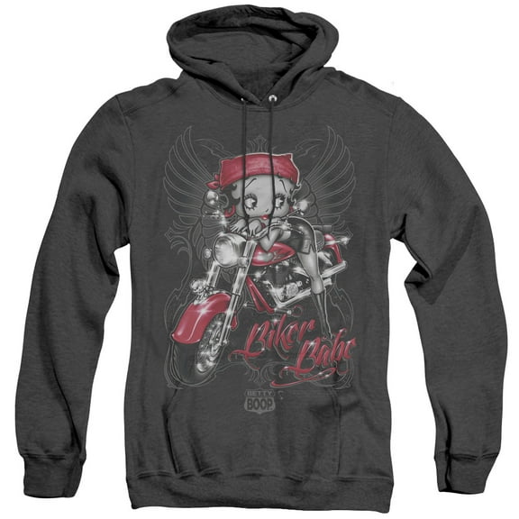 Betty Boop Biker Babe Adult Heather Hoodie Sweatshirt Black