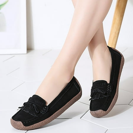 WZJuhiie Women s Classic Bowknot Daily Casual Cow Suede Loafers Driving Soft Top Casual Boat Shoes Fashion Comfortable Flat Shoes