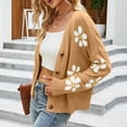 thumbnail image 6 of larppty Womens Ribbed Knit Cardigans Cute Graphic Daisy Button-up Jacquard Knitted Sweater Coat (Khaki, L), 6 of 9