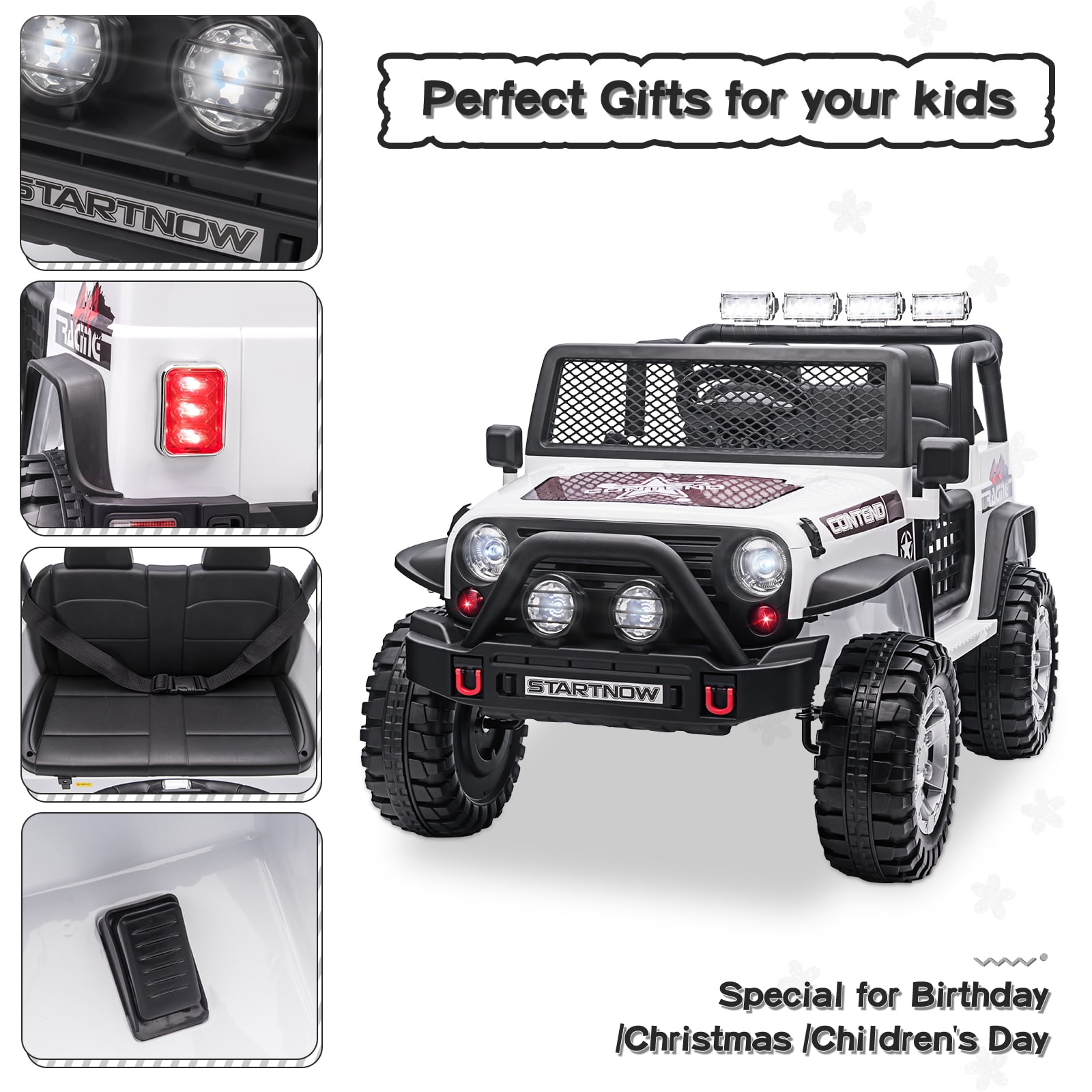 12V Kids Ride on Jeep Car Electric 2 Seats Off-road Truck Vehicle with Remote Control LED MP3 White