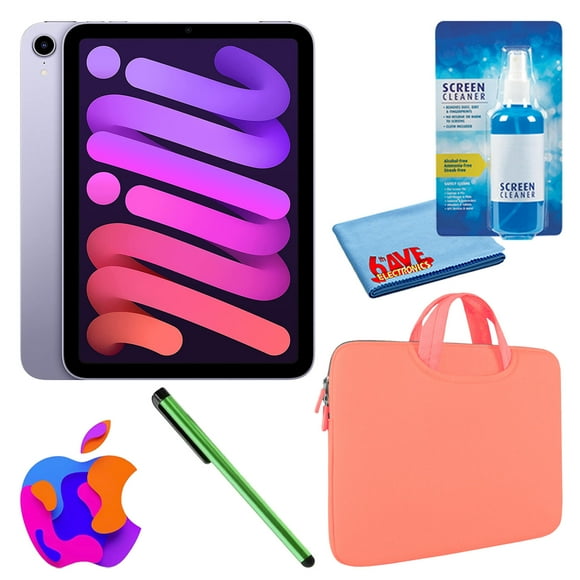 Apple iPad Mini 6 (2021, 64GB, Wi-Fi, Purple) (MK7R3LL/A) Bundle with Rose Gold Zipper Sleeve + Screen Cleaning Kit