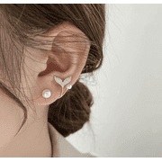 AILIUD Huggie Mermaid Pearl Stud Earrings for Women Girls Hypoallergenic Small Fish Fin