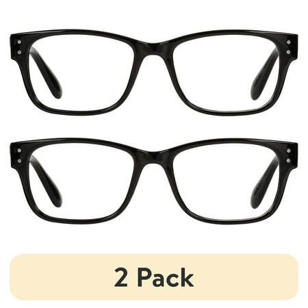 (2 pack) M+ Mens Square Plastic Reading Glasses 1.75 Oliver in Classic Black