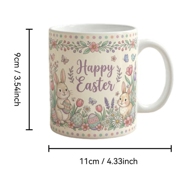 Hot Chocolate Mug, Rabbit Floral Ceramic Coffee Tea Cup