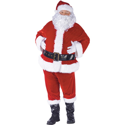 Adult Classic Santa Claus Costume Plush Regal Father Christmas Mens Outfit 