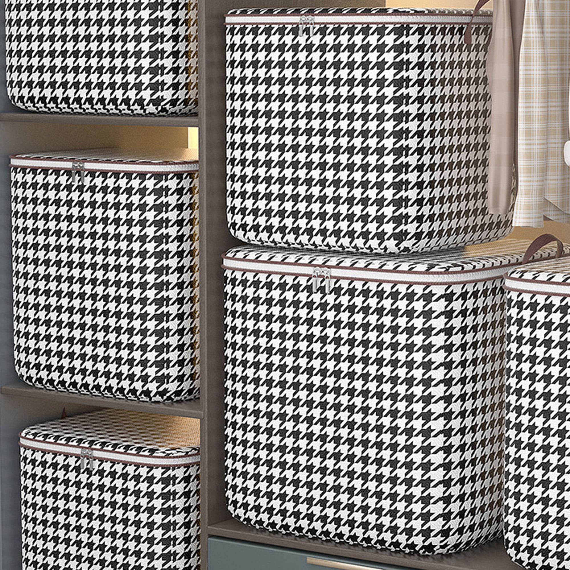 1pc 50/75L Houndstooth Blanket Storage Bags With Zipper, Foldable Comforter  Storage Bag, Large Organizers For Blankets, Pillow, Quilts, Linen, Storage