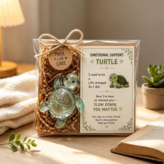 Original Recycled Glass Support Turtle, Mindfulness Gift for Friends Coworkers Women, Handmade Sea Turtle Resin Decor, Emotional Support Gift,(1PCS)