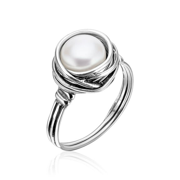 Jean Rachel Jewelry 925 Sterling Silver Ring with Fresh Water Pearl Nickel & Lead-Free, Gift For Her