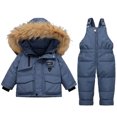 thumbnail image 2 of 2pcs Unisex Baby Kids Puffer Winter Warm Hooded Down Coat with Snowsuit Snow Bib Pants Ski Suits Outfit Set Blue 1-2 Years, 2 of 3