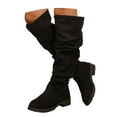 thumbnail image 2 of Women Knee High Boots Mid Calf Slouchy Ruched Suede Side Zipped Block Low Heels Long Booties (Black 41), 2 of 8