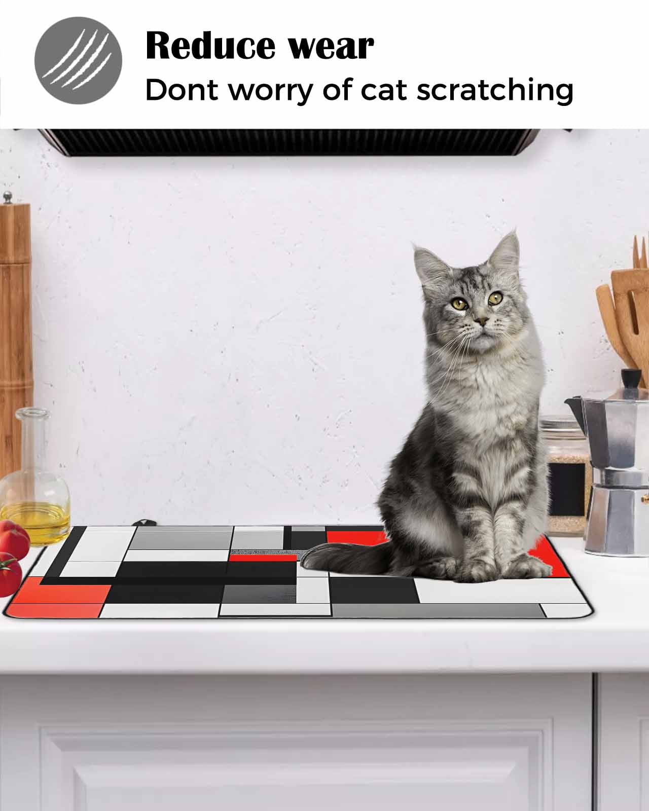 nqOlkjepod Large Induction Cooktop Protector Mat 36"x21", Black Red Geometric Stove Top Covers for Electric Stove, Red White Abstract Art Modern Stove Burner Cover Mats, Glass Top Stove Cover