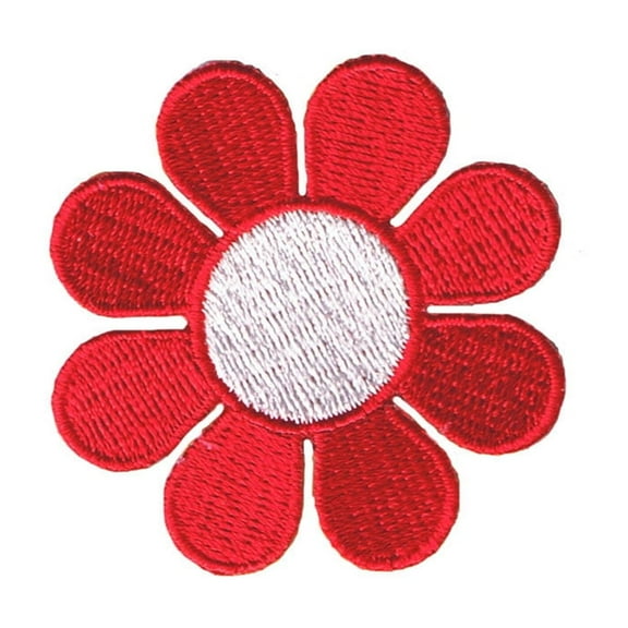 Daisy Red Petals White Center Patch Spring Flower Embroidered Iron On Applique