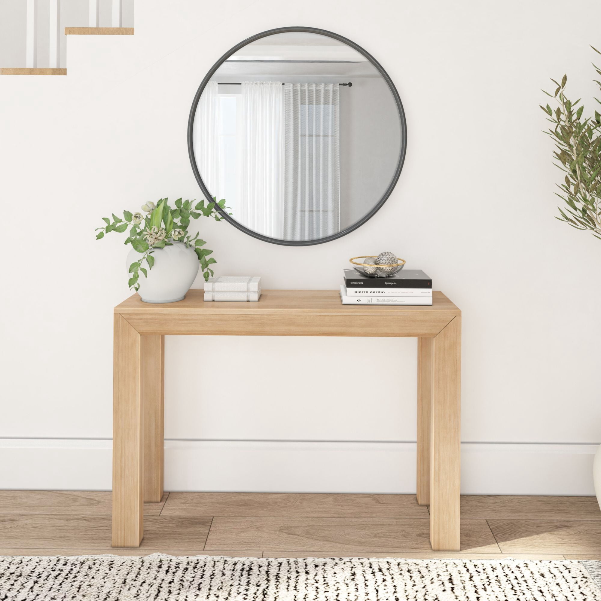 Plank+Beam 46" Modern Solid Wood Console Table, Narrow Entryway Table, Behind The Couch, Blonde