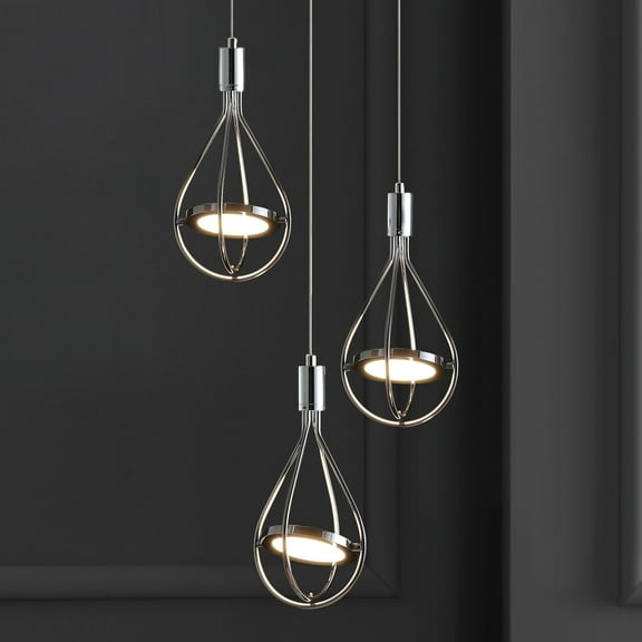 JONATHAN Y Orion 11.5" Adjustable Modern Integrated 3-Light Cluster LED Metal Pendant, Chrome