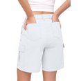 thumbnail image 3 of Women'S Cargo Denim Shorts Knee Length with 6 Pockets Summer Casual Elastic Waist Jorts White 4XL, 3 of 7