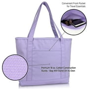 DALIX 20 Solid Color Cotton Canvas Shopping Tote Bag in Lavender