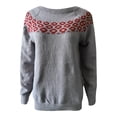 thumbnail image 4 of NAMTYQX Ladies Sweaters Print Round Neck Women's Pullover Sweaters Loose Trendy Warm Long Sleeve Red Size 3XL, 4 of 5