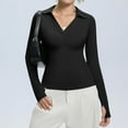 thumbnail image 6 of Lumtrix Womens Long Sleeve V Neck Polo Shirts Thumb Holes Business Casual Collared Tops Slim Fitted Basic 2026 Spring Tees Black L, 6 of 7