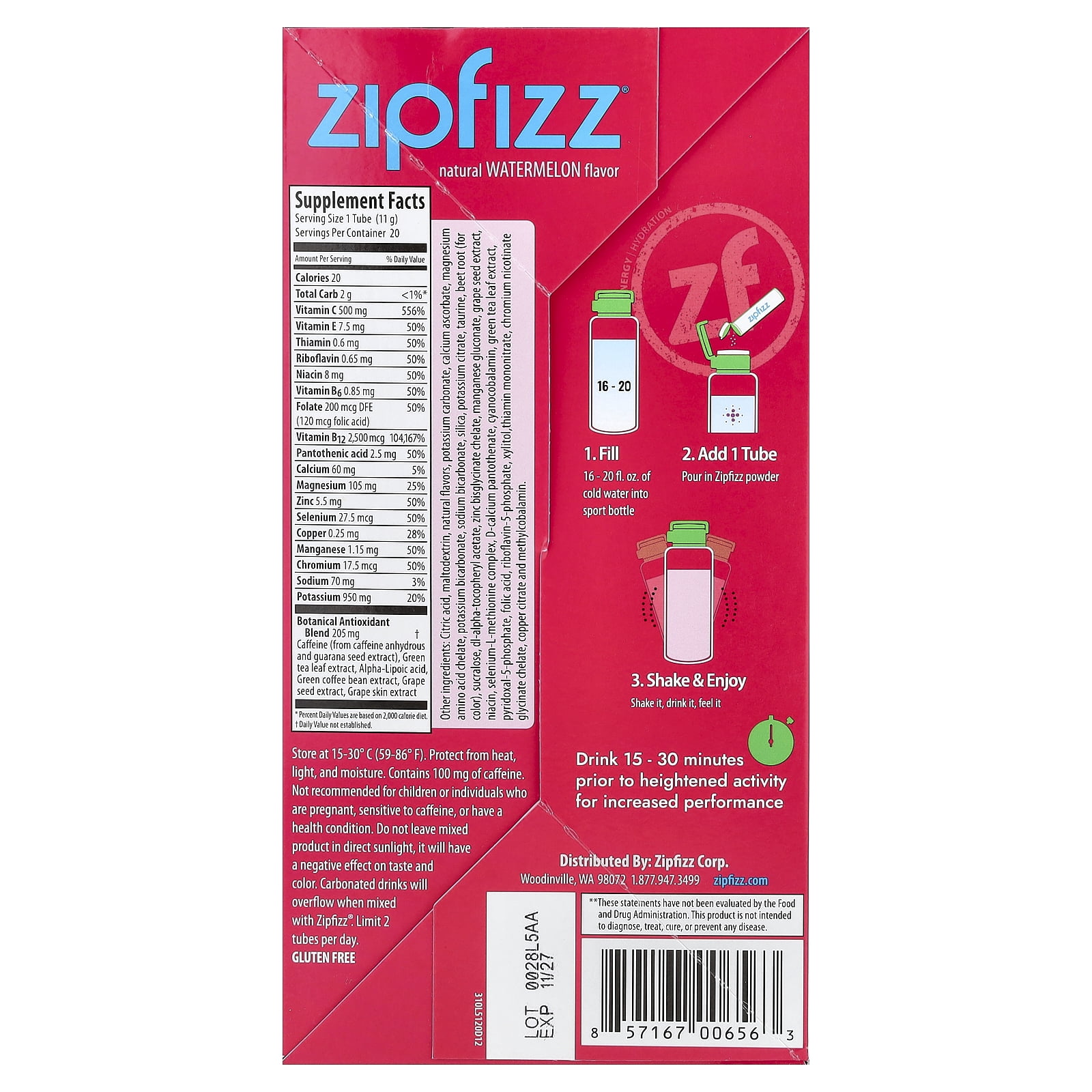 Zipfizz Watermelon 20T | Flavor enhancers for grocery retail