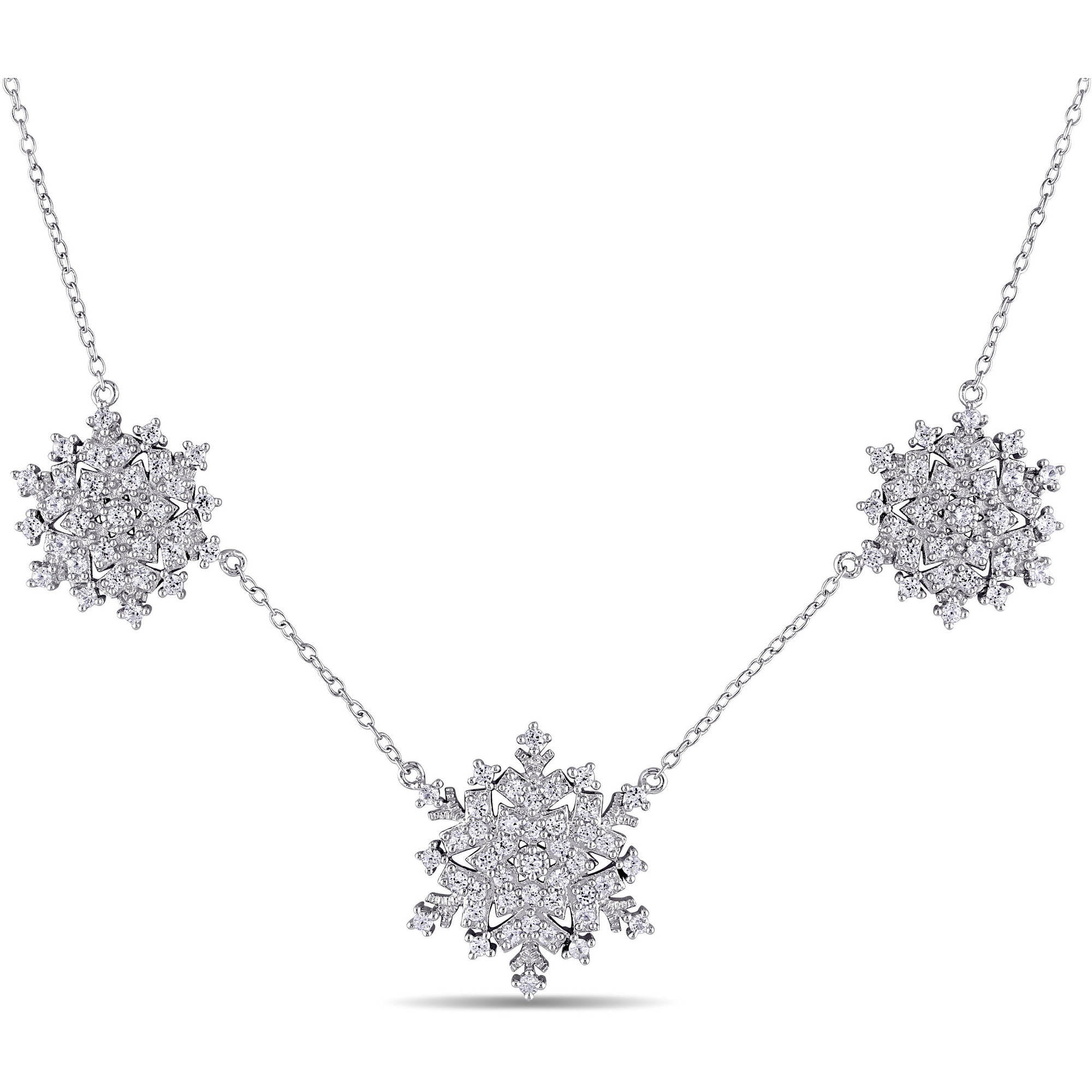 Miabella 2-1 10 Carat T.G.W. Created White Sapphire Sterling Silver Flower Necklace, 18" by Miabella