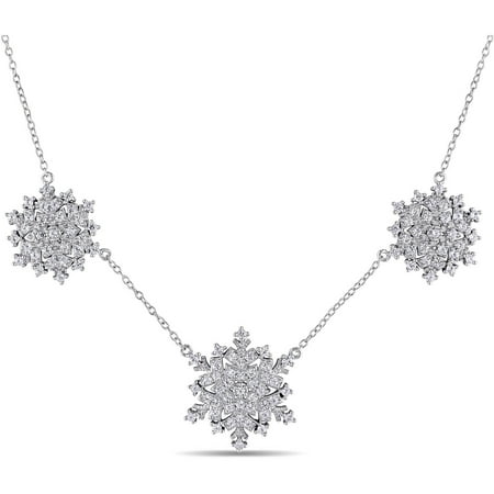 Miabella 2-1/10 Carat T.G.W. Created White Sapphire Sterling Silver Flower Necklace, 18