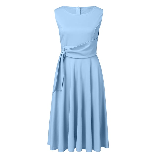 Bigersell Womens Dress Robe Femme Décontractée à Manches Courtes, Couleur Unie, Col Rond, Élégante, Ligne A, Fermeture Éclair, Coupe Ajustée, Robe de Maternité, Robes Boho pour Femmes, Style 17043, Bleu TG