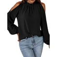 thumbnail image 3 of SLADYGLD Women Ruffle Crew Neck Cold Shoulder Long Sleeve Blouse, 3 of 7