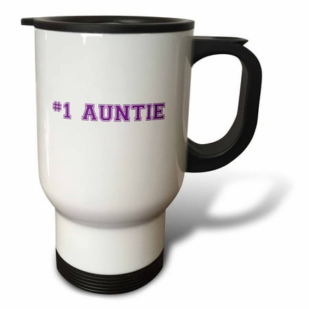 3dRose #1 Auntie - Number One Aunt - purple text - best honorary aunt - Family and Relatives gifts, Travel Mug, 14oz, Stainless