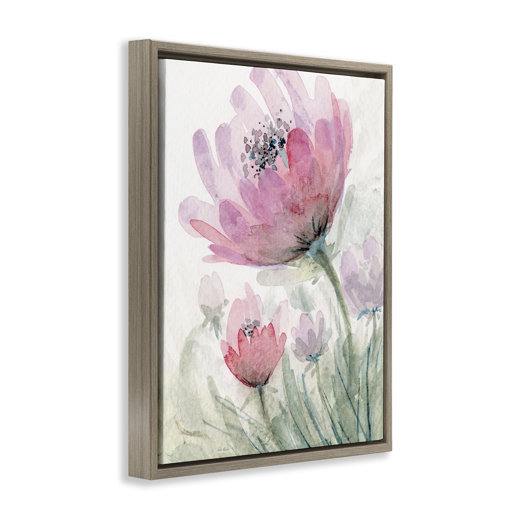 Stupell Industries Pink Flower Blossoms Brown Framed Floater Canvas Wall Art, design by Patti Bishop