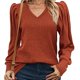 thumbnail image 1 of Suéteres de Mujer, Blusas Tipo Túnica de Larga con Cuello en V y Estilo Casual Naranja XL, 1 of 7