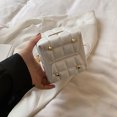 thumbnail image 2 of Retro Mujer PU Checker Cordón Crossbody Bolso Cadena Cubo Bolso (Blanco), 2 of 8