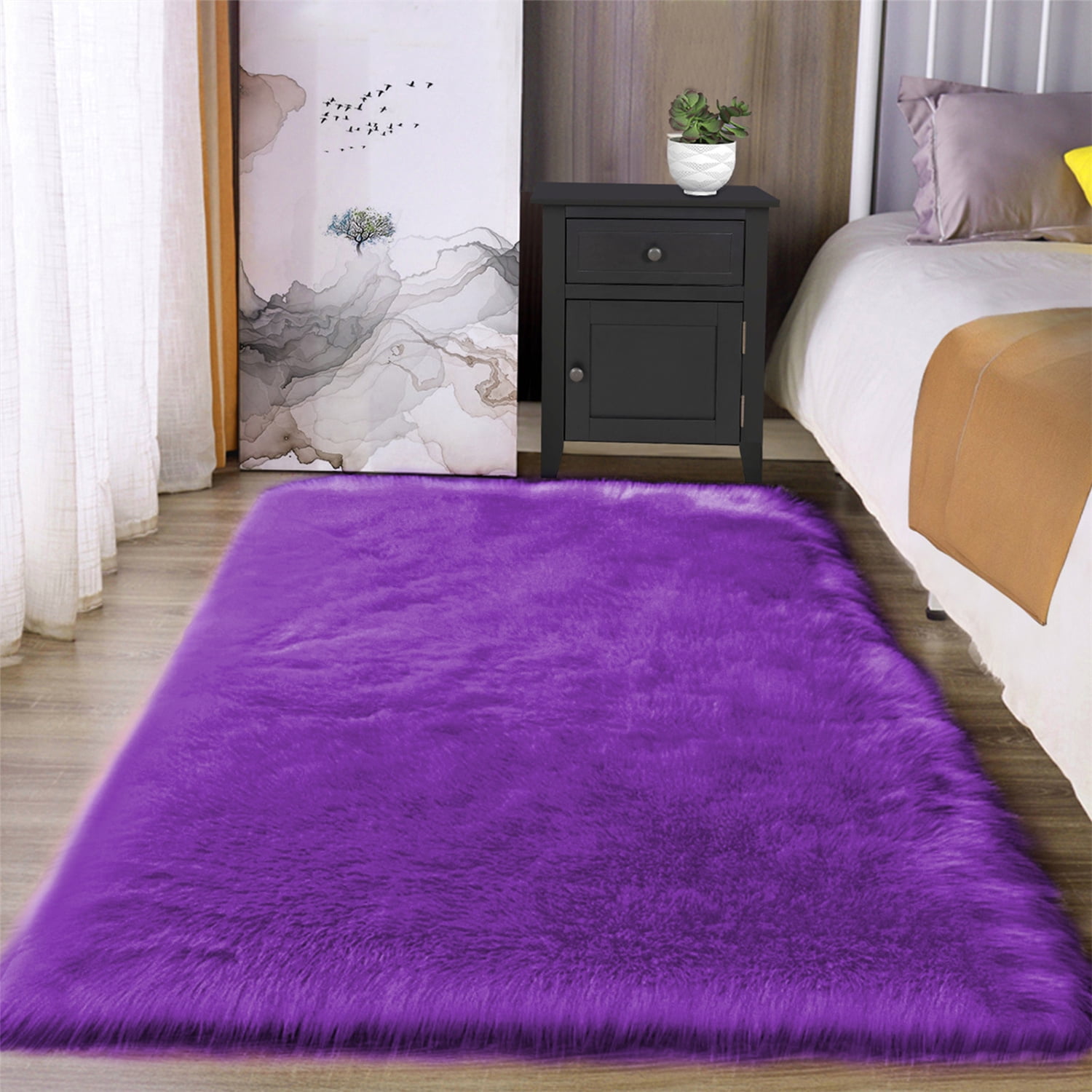 Latepis Fluffy Shag Rug Purple 3x5 Rug Washable Faux Fur Rug Bedroom