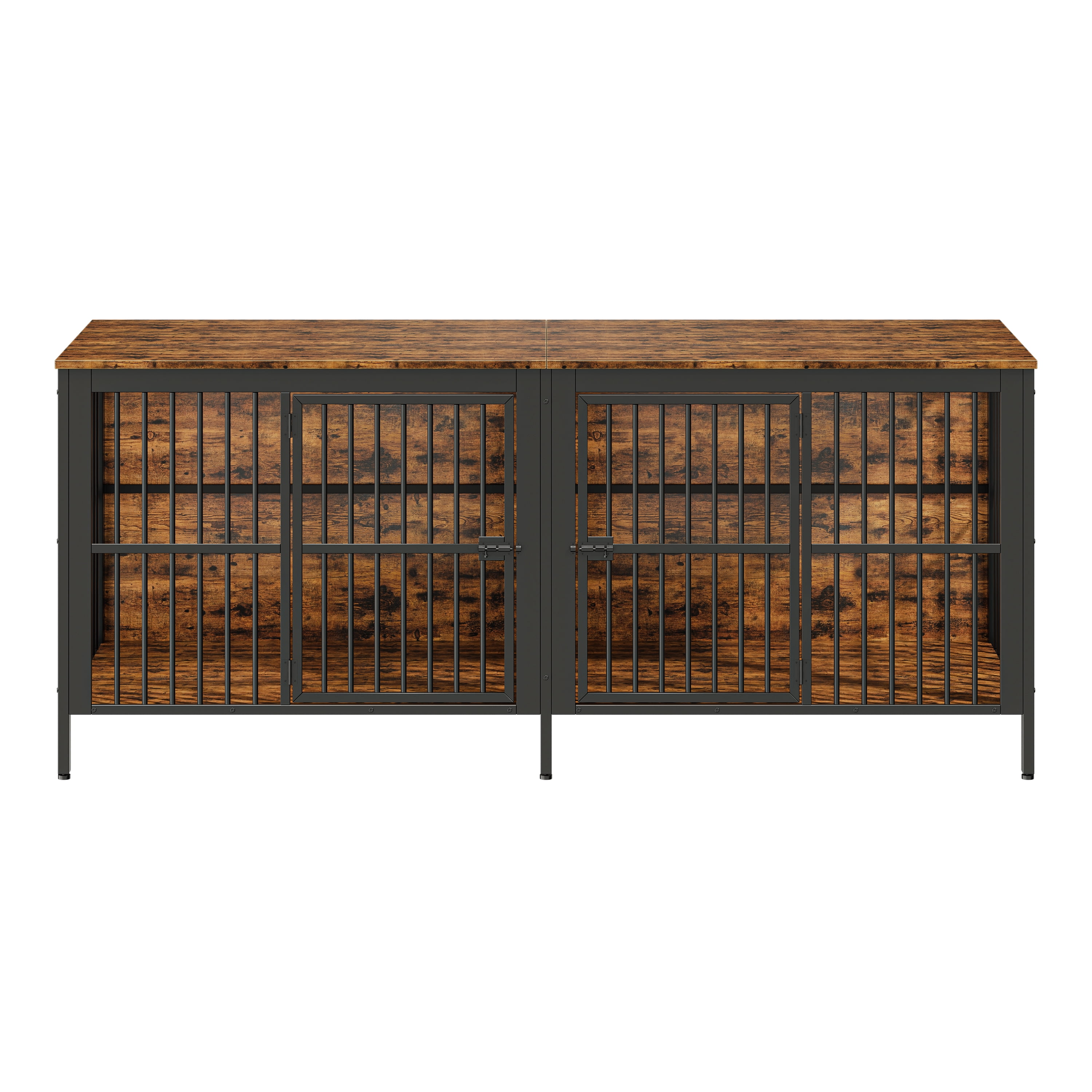 80" Dog Crate End Table, Heavy Duty 2-Door Indoor Pet Kennel, Multipurpose Dog House Furniture as TV Stand or Side Table for Living Room, Large & Medium Dogs
