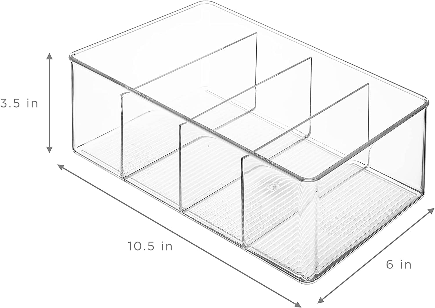 Sorbus Clear Pantry Bins with Dividers, Plastic Organizers for Tea, Spices & Snacks, 4 Pack