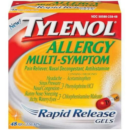 McNeil Tylenol Allergy Multi-Symptom Rapid Release Gelcaps for Congestion & Pain Relief, 48 ea
