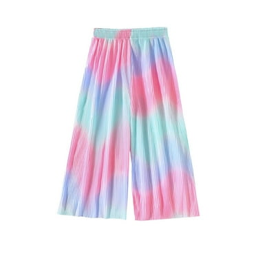 KAUOD Toddler Girls Flowy Wide Leg Pants High Waisted Palazzo Pants Toddler Casual Loose Trousers Colorful Sweatpants