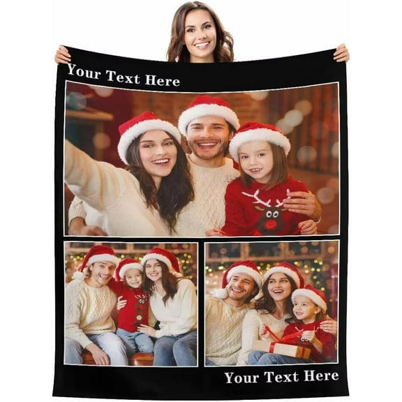 AISENIN Custom Photo Christmas Blanket Customized Soft Blanket Throw with Name, Personalized Flannel Blanket for Family Friend Women Sofa Decorations 3 Photos