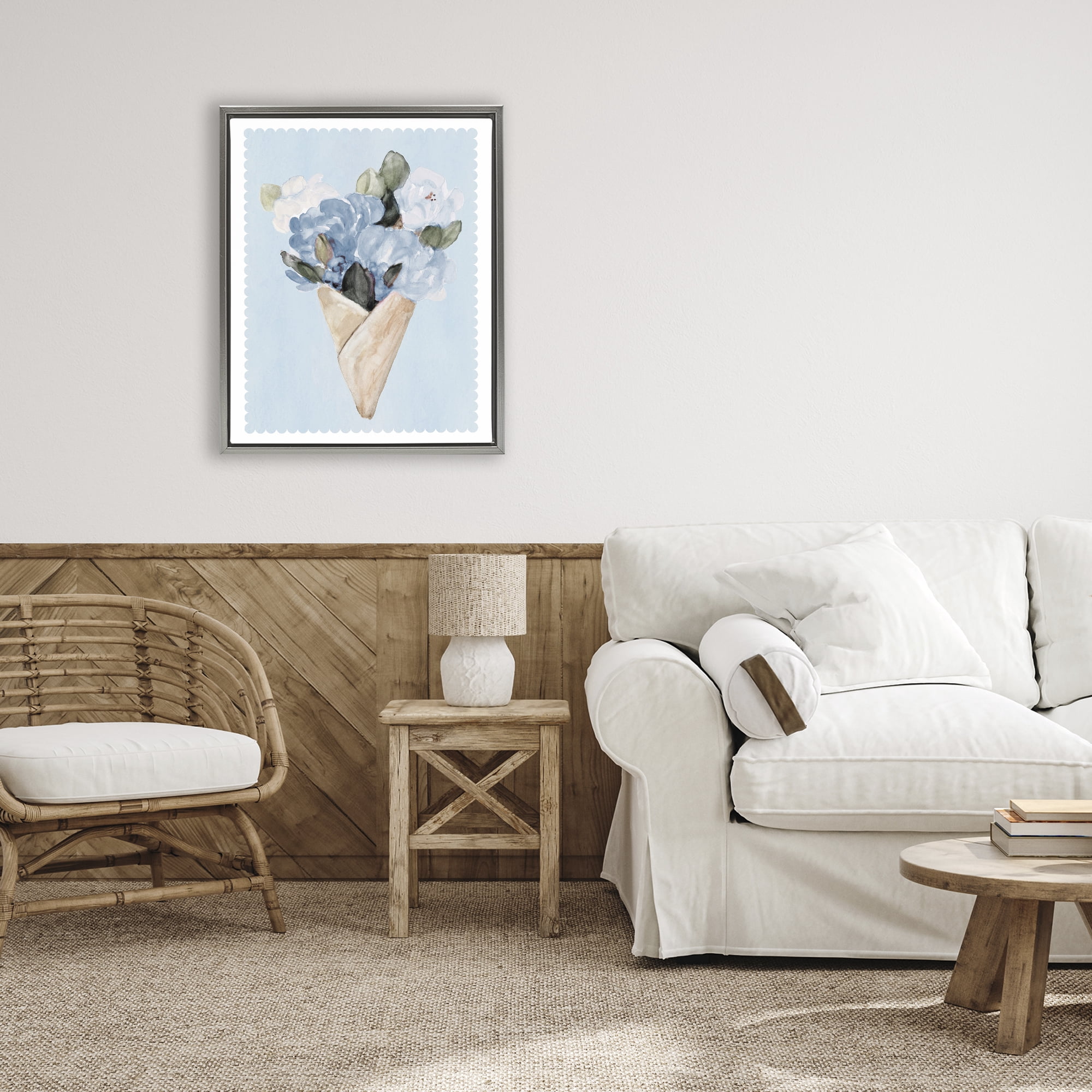 Stupell Industries Blue Gift Bouquet Gray Framed Floater Canvas Wall Art, design by Lanie Loreth
