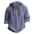 thumbnail image 4 of Men’s Long Sleeve Hooded Cotton Linen Shirt Solid Color Casual Spring Autumn Top, 4 of 8
