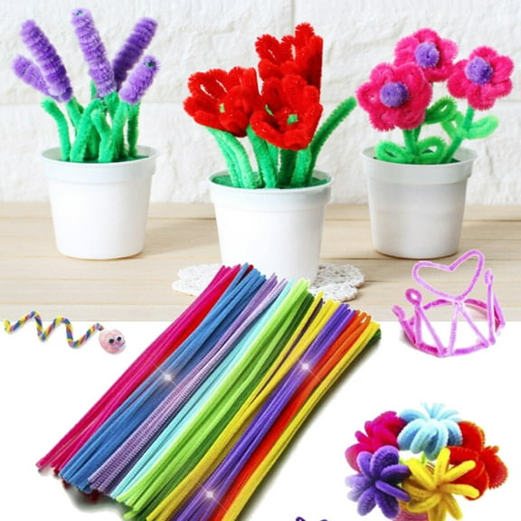SIYTUAU Diy Pipe Cleaners Craft Supplies Children Art Project Materials For Floral Sculpture Educational Creation And Sensory Activity One Hundred Pieces Plush Multicolor Multicolor