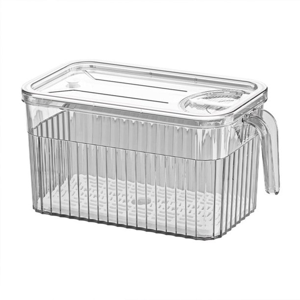 Organizador de refrigerador Infidev, contenedores apilables con tapas ventiladas y cesta de drenaje extraíble. Almacenamiento versátil de alimentos frescos de 3.7 L para frutas, verduras y huevos.