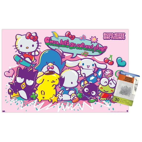 Hello Kitty and Friends: 24 Tokyo Skate Group Play Wall Poster with Push Pins, 14.725" x 22.375"