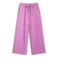 thumbnail image 4 of LIIPEE Casual Pants For Girls Solid Color Drawstring Waist Baggy Wide Leg Pants Kids Lightweight Breathable Soft Everyday Trousers,10-11 Years, 4 of 8