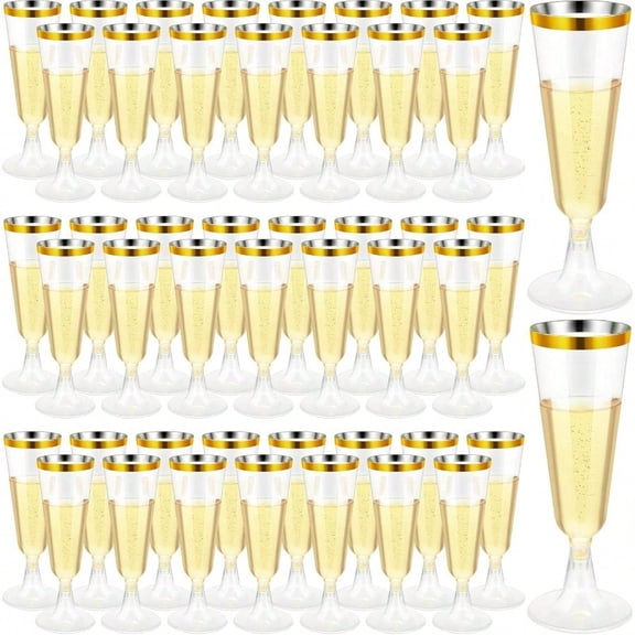 200 Pack Champagne Flutes Cups Plastic 5 Oz Wine Glasses Disposable Toasting Champagne Flutes for Wedding Party Plastic Cocktail Cups Glasses for Celebration Gold