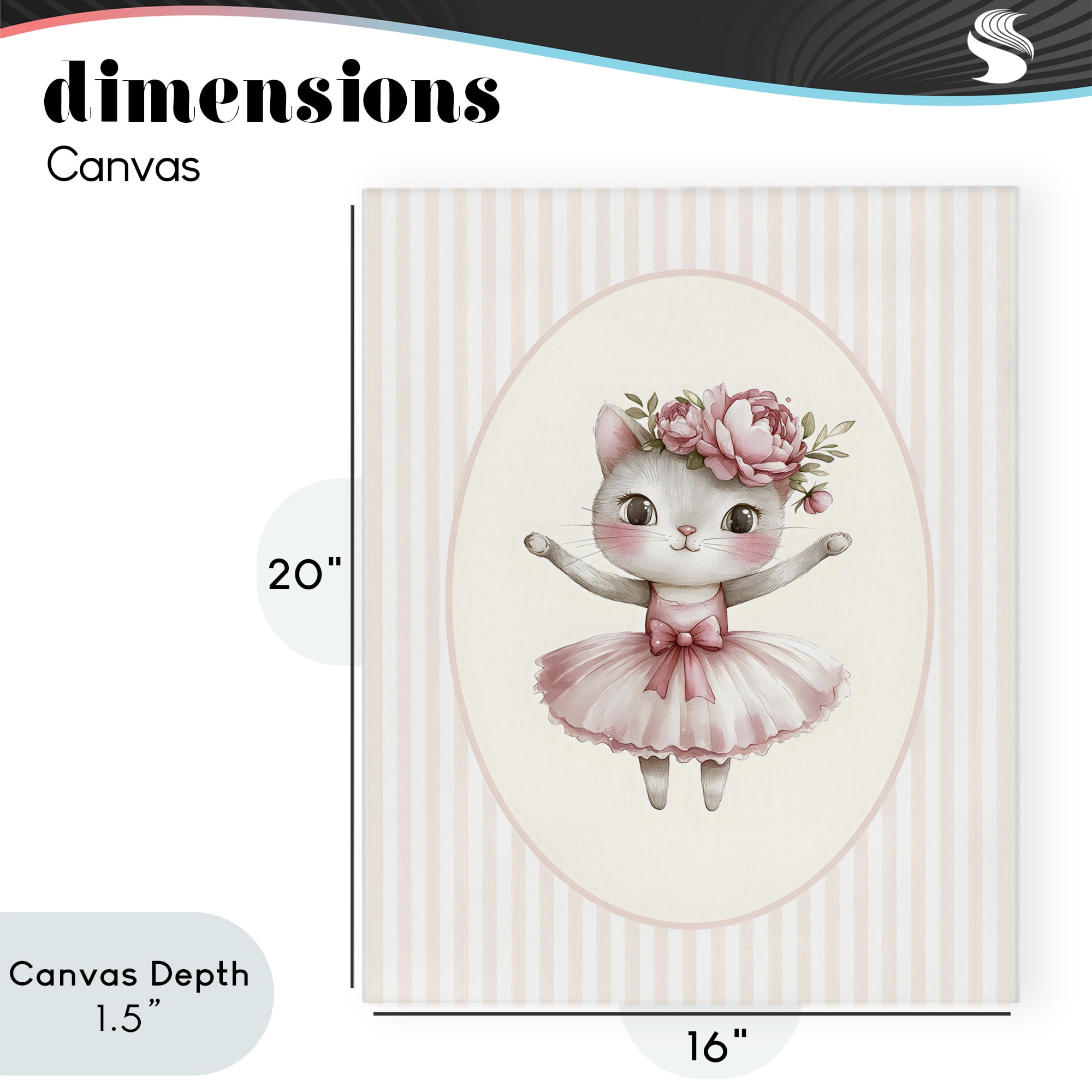 Stupell Industries Nursery Ballerina Cat Striped Canvas Wall Art, design by LSR Design Studio
